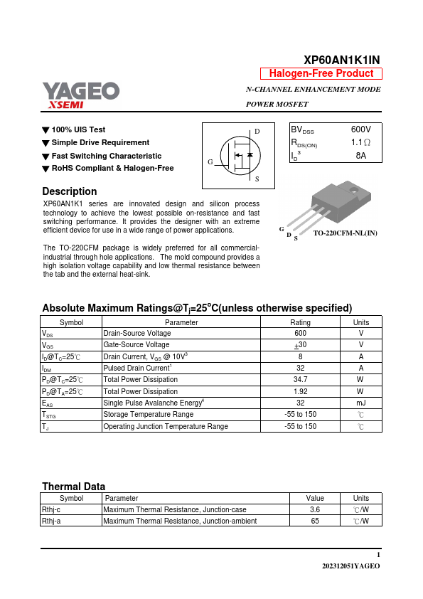 XP60AN1K1IN Datasheet Preview