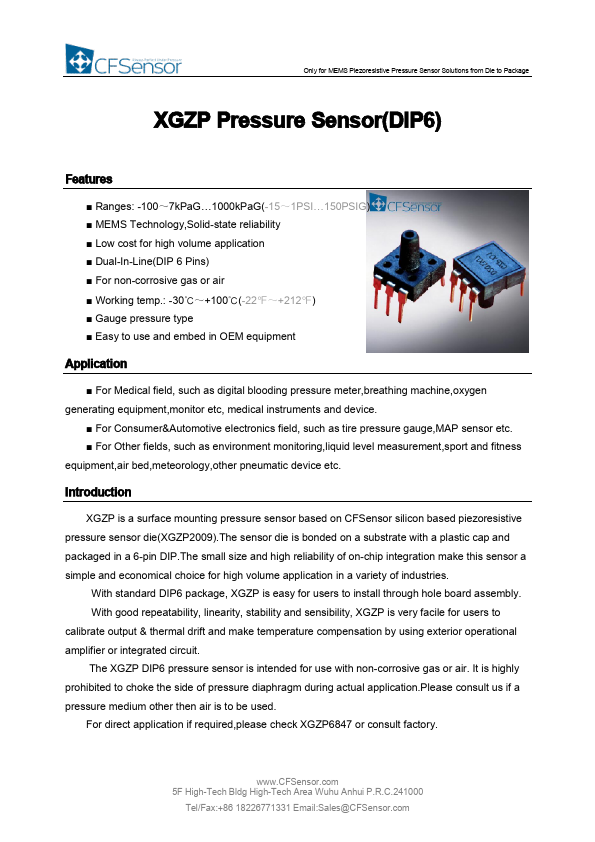 XGZP2009 Datasheet Preview