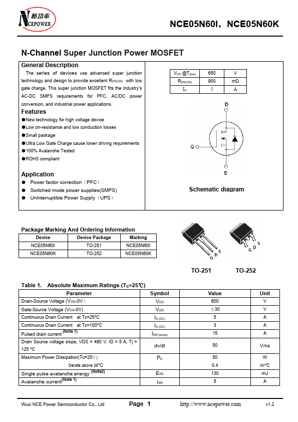 NCE05N60K