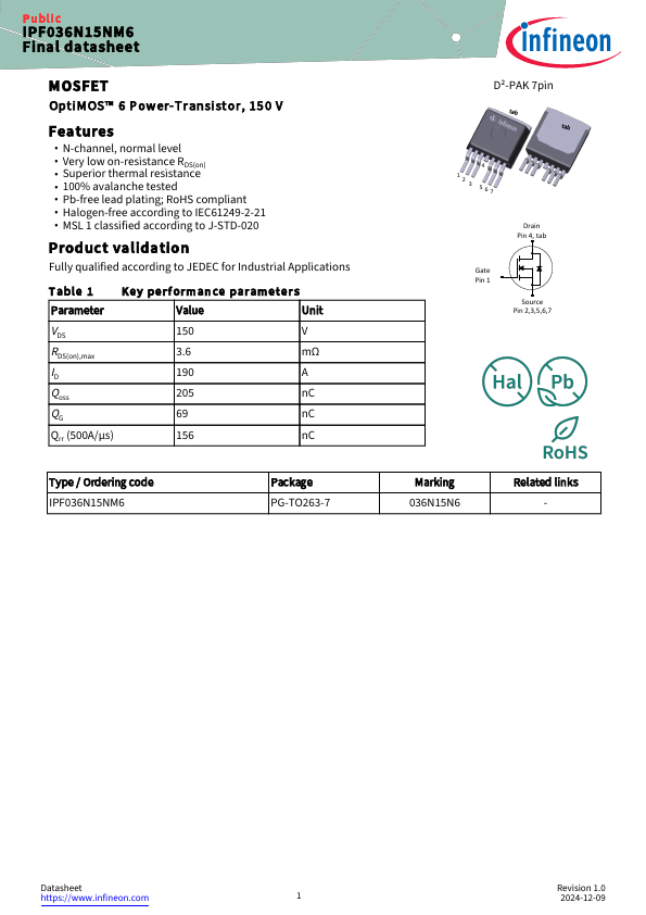 IPF036N15NM6 Datasheet Preview