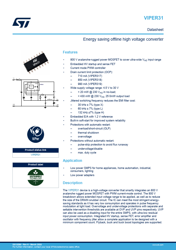 VIPER31 Datasheet Preview