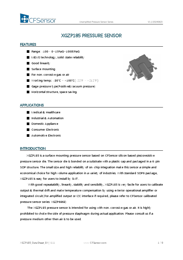 XGZP185 Datasheet Preview