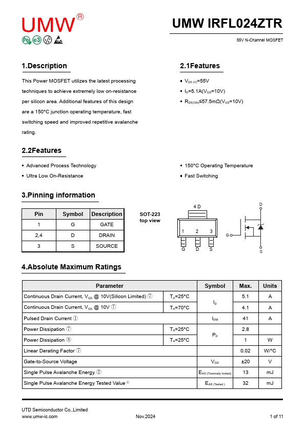 IRFL024ZTR Datasheet Preview