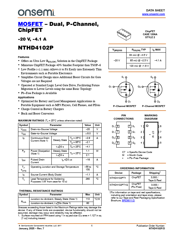 NTHD4102P Datasheet Preview