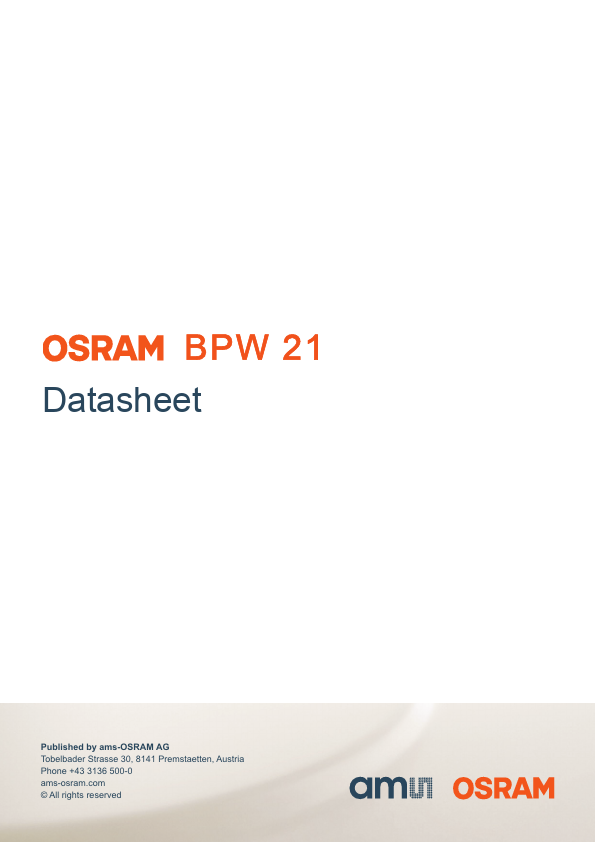 BPW21 Silicon Photodiode by OSRAM - Datasheet Preview