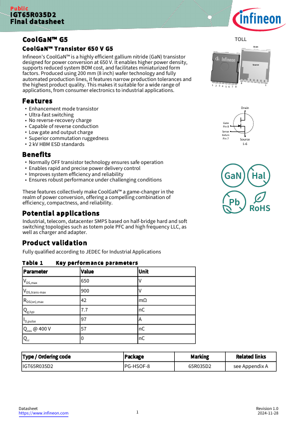 IGT65R035D2 Datasheet Preview