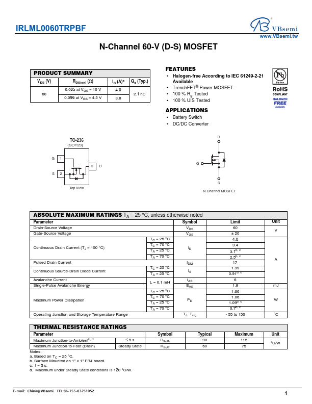 IRLML0060TRPBF Datasheet Preview