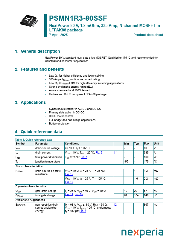PSMN1R3-80SSF Datasheet Preview