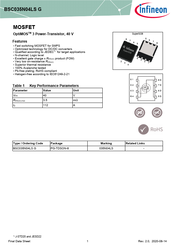 BSC035N04LS Datasheet Preview