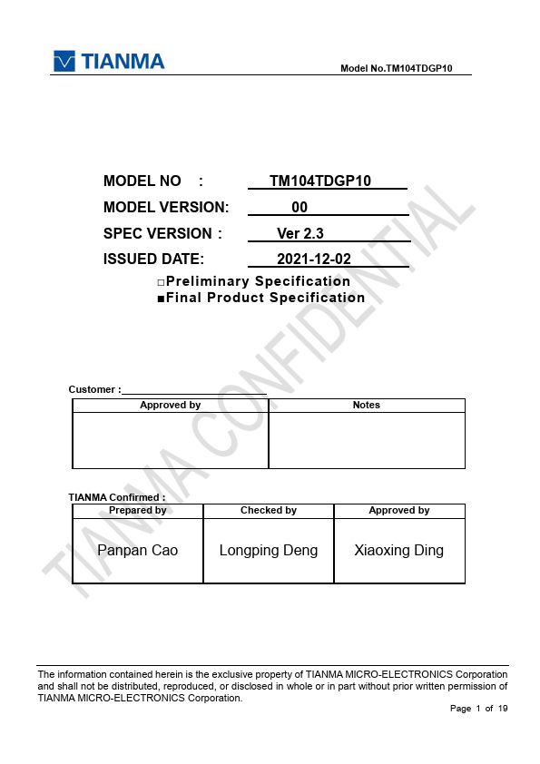 TM104TDGP10 Datasheet Preview