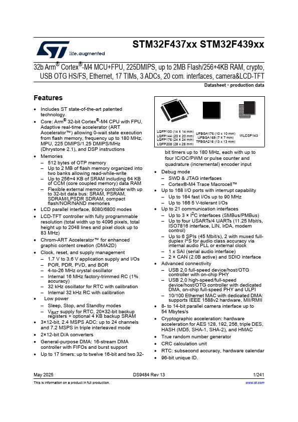 STM32F439II Datasheet Preview