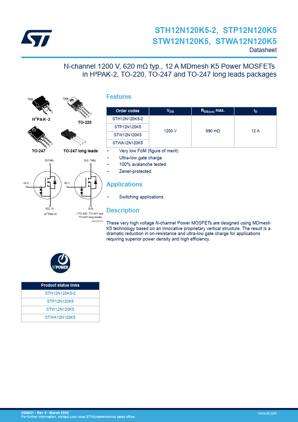 STP12N120K5 Datasheet Preview