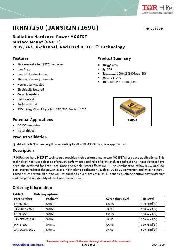 IRHN7250 Datasheet Preview