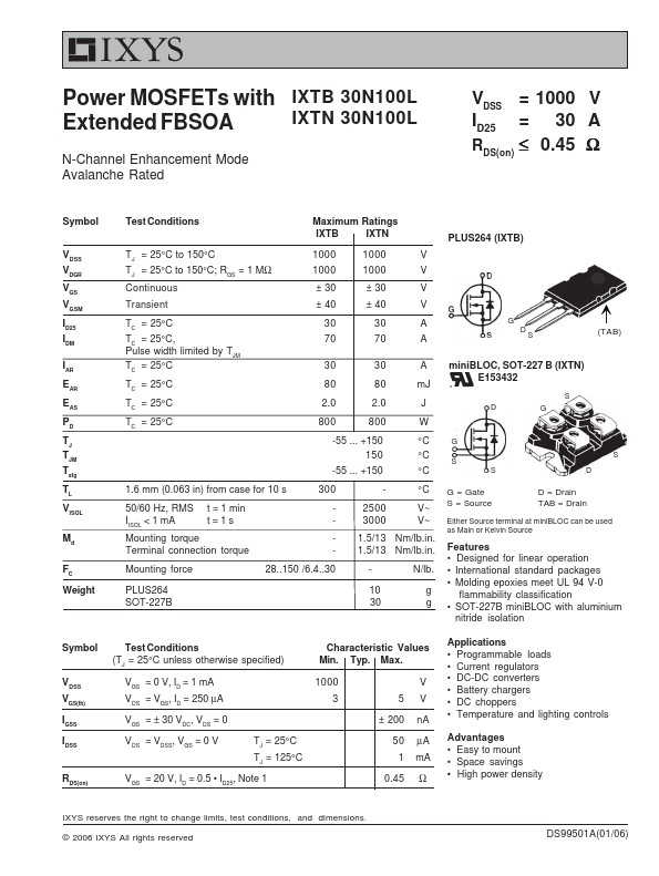 IXTB30N100L