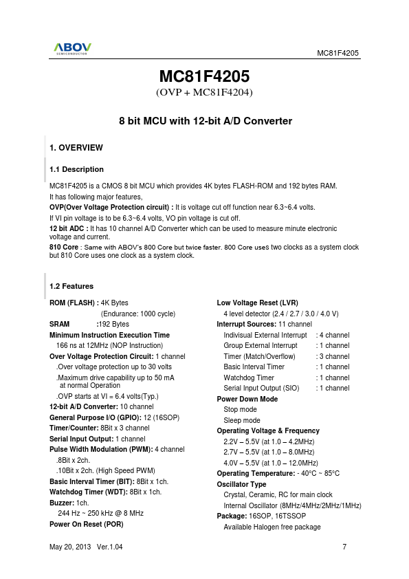 MC81F4205 page 2 preview