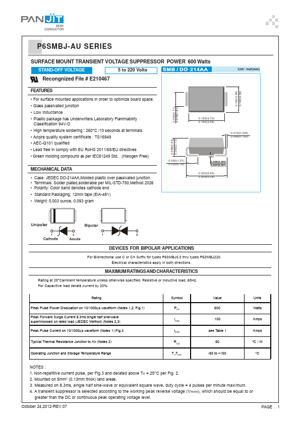 P6SMBJ160C-AU