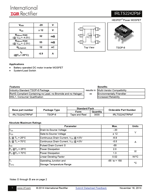 IRLTS2242 Datasheet Preview