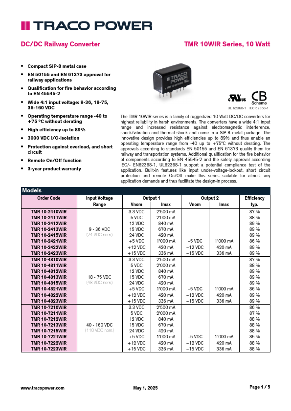 TMR10-2423WIR Datasheet Preview