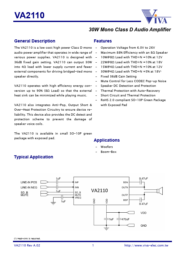 VA2110 Datasheet Preview