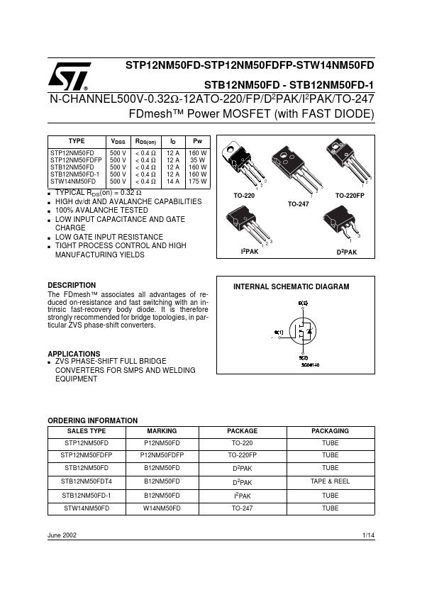 STB12NM50FD