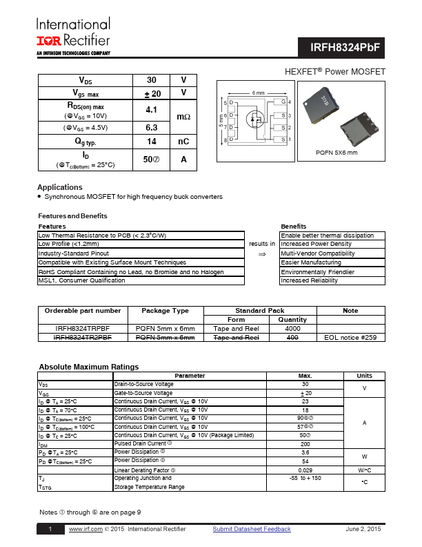 IRFH8324 Datasheet Preview