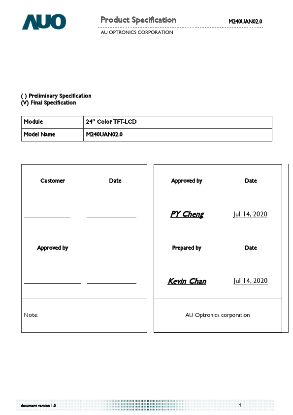 M240UAN02.0 Datasheet Preview
