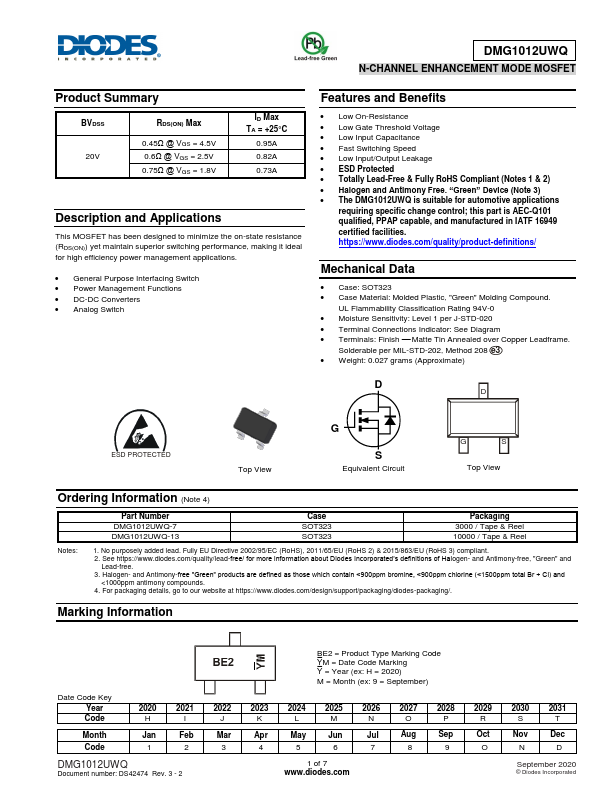 DMG1012UWQ Datasheet Preview
