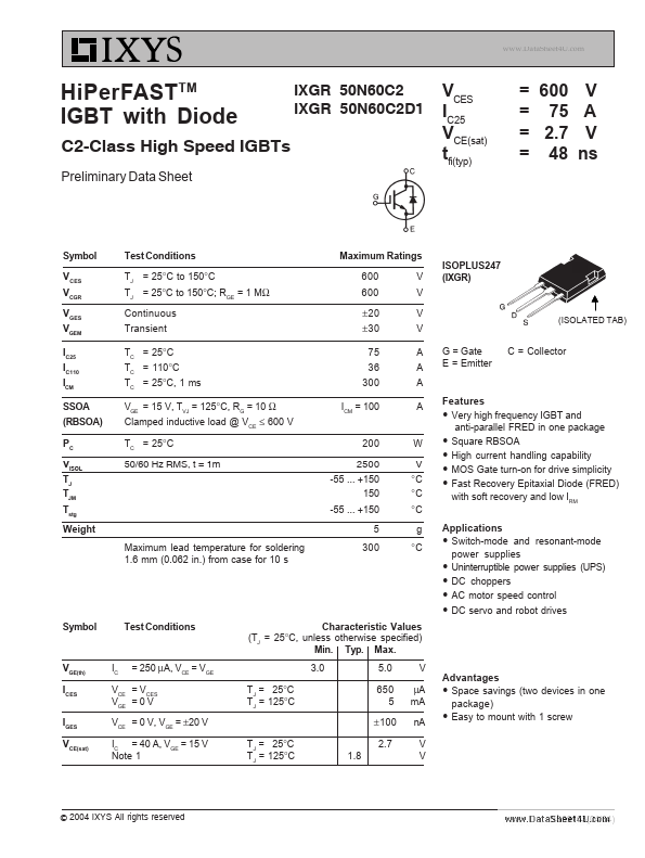 IXGR50N60C2D1