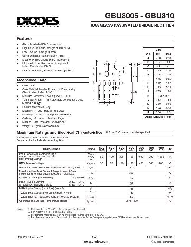 GBU8005 Datasheet Preview