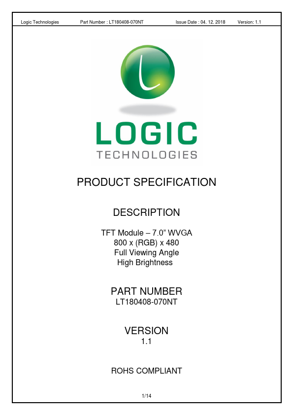 LT180408-070NT Datasheet Preview
