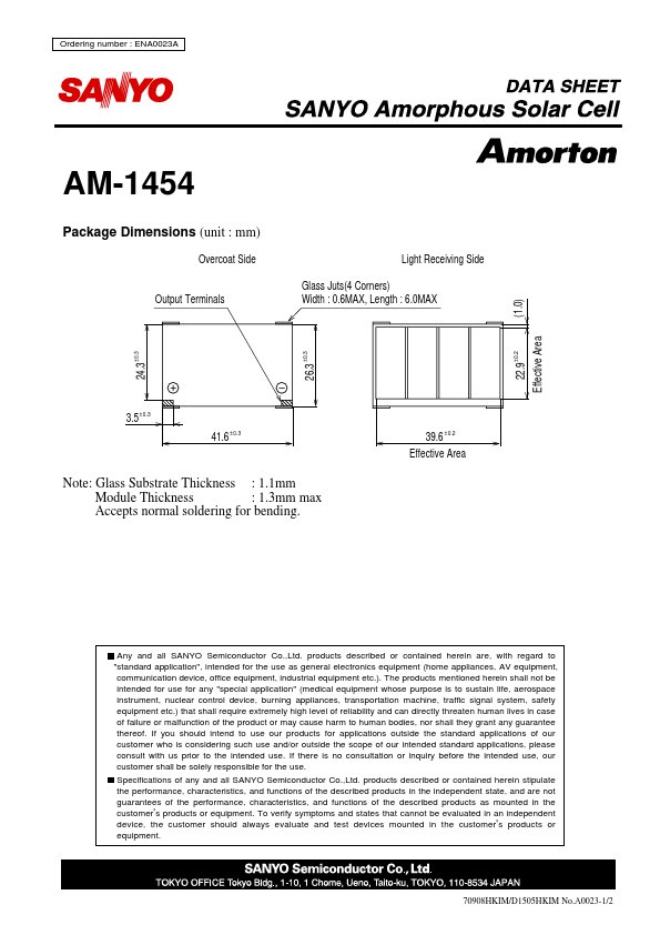 AM-1454 Amorphous Solar Cell by Sanyo - Datasheet Preview