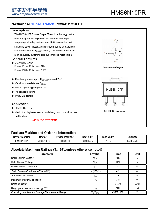 HMS6N10PR Datasheet Preview