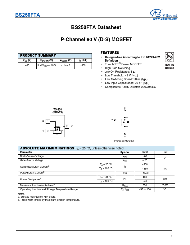 BS250FTA Datasheet Preview
