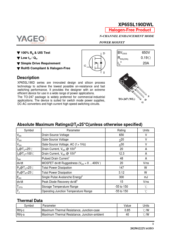 XP65SL190DWL Datasheet Preview
