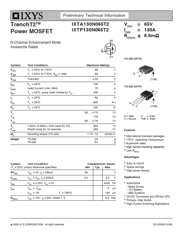 IXTA130N065T2