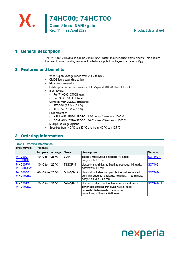 74HC00BQ Datasheet Preview