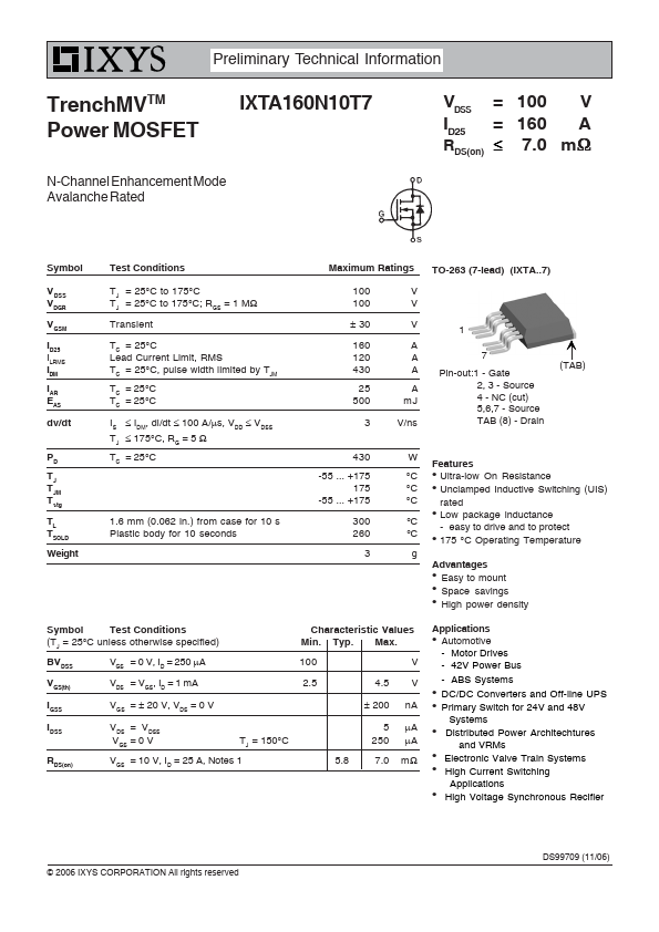 IXTA160N10T7