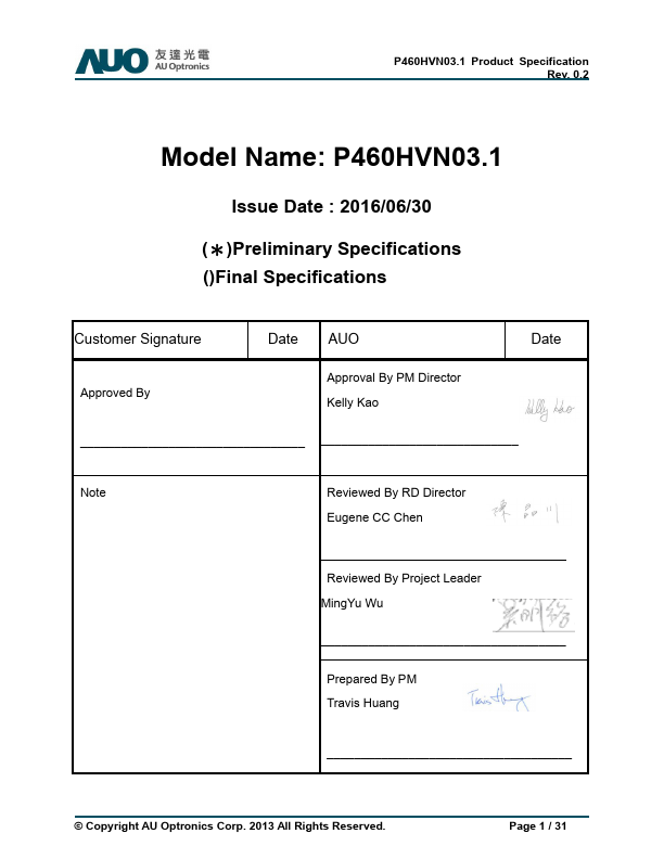 P460HVN03.1 Datasheet Preview