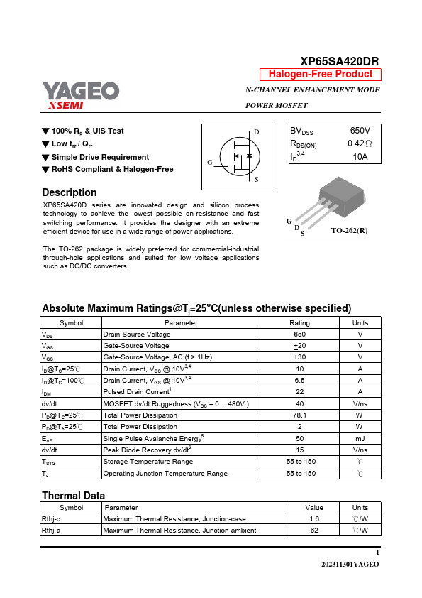 XP65SA420DR Datasheet Preview