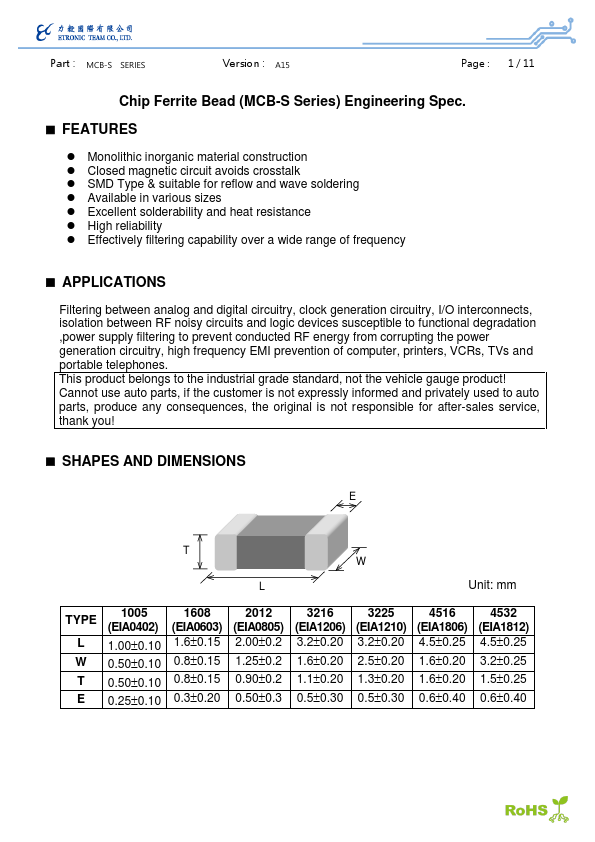 MCB1608S221FA Datasheet Preview