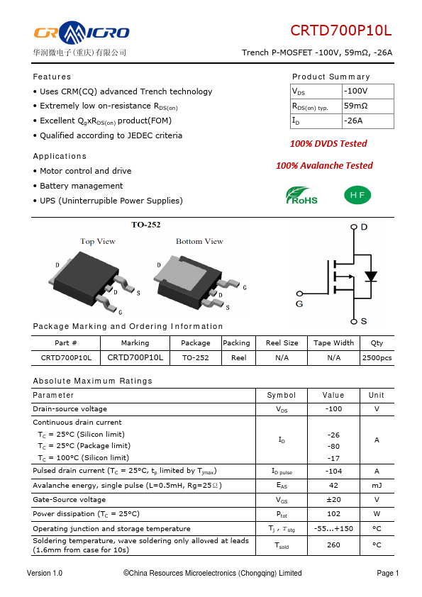 CRTD700P10L Datasheet Preview
