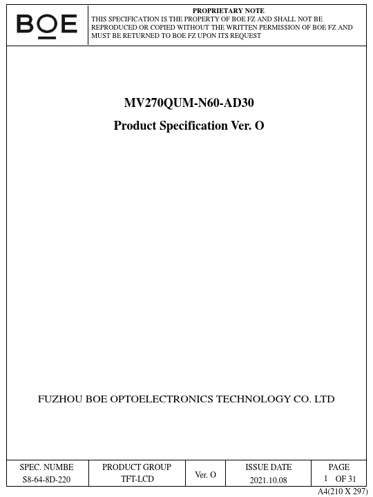 MV270QUM-N60-AD30 Datasheet Preview