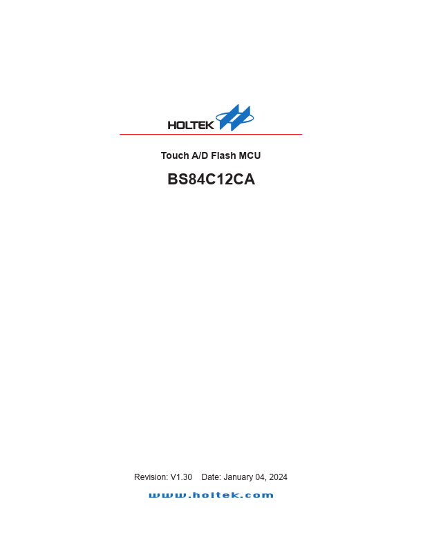 BS84C12CA Touch A/D Flash MCU by Holtek Semiconductor - Datasheet Preview