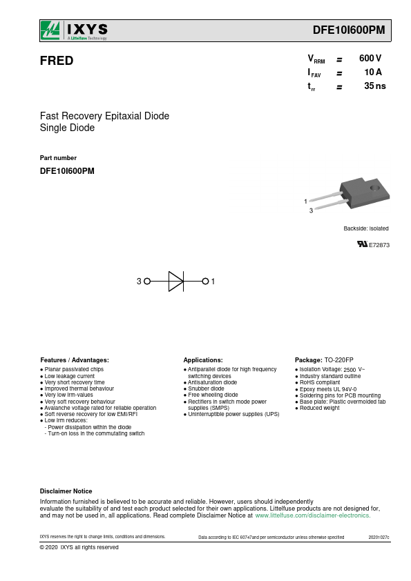 DFE10I600PM Datasheet Preview