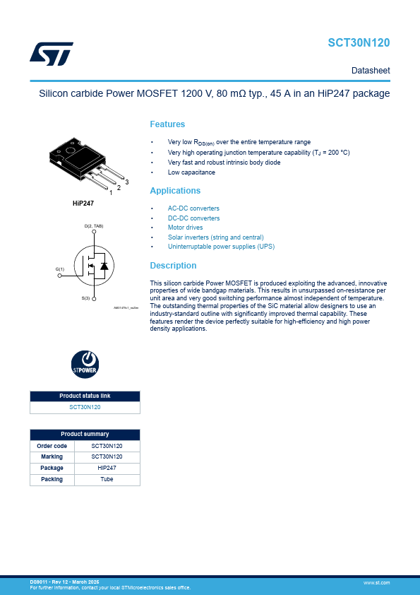 SCT30N120 Datasheet Preview