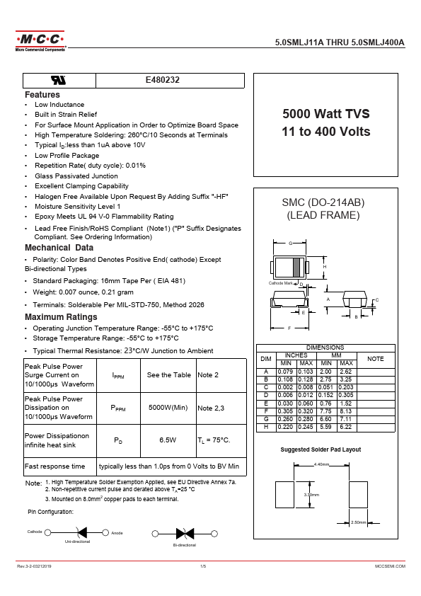 5.0SMLJ20A