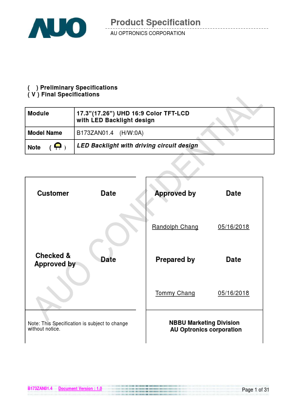 B173ZAN01.4 Datasheet Preview