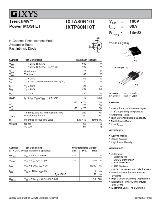 IXTA80N10T