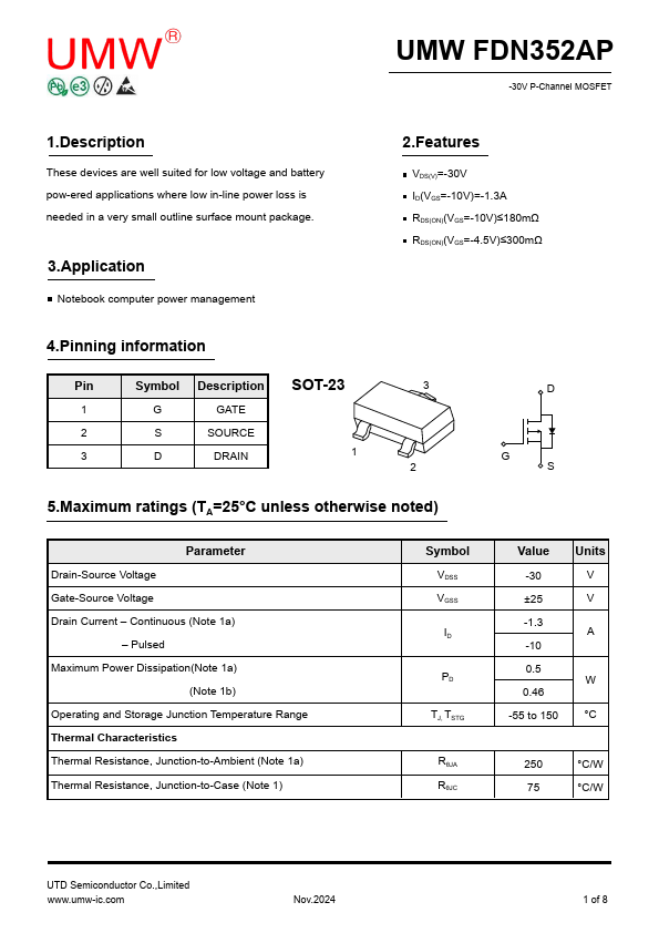 FDN352AP Datasheet Preview