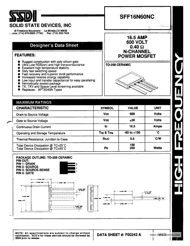 SFF16N60NC